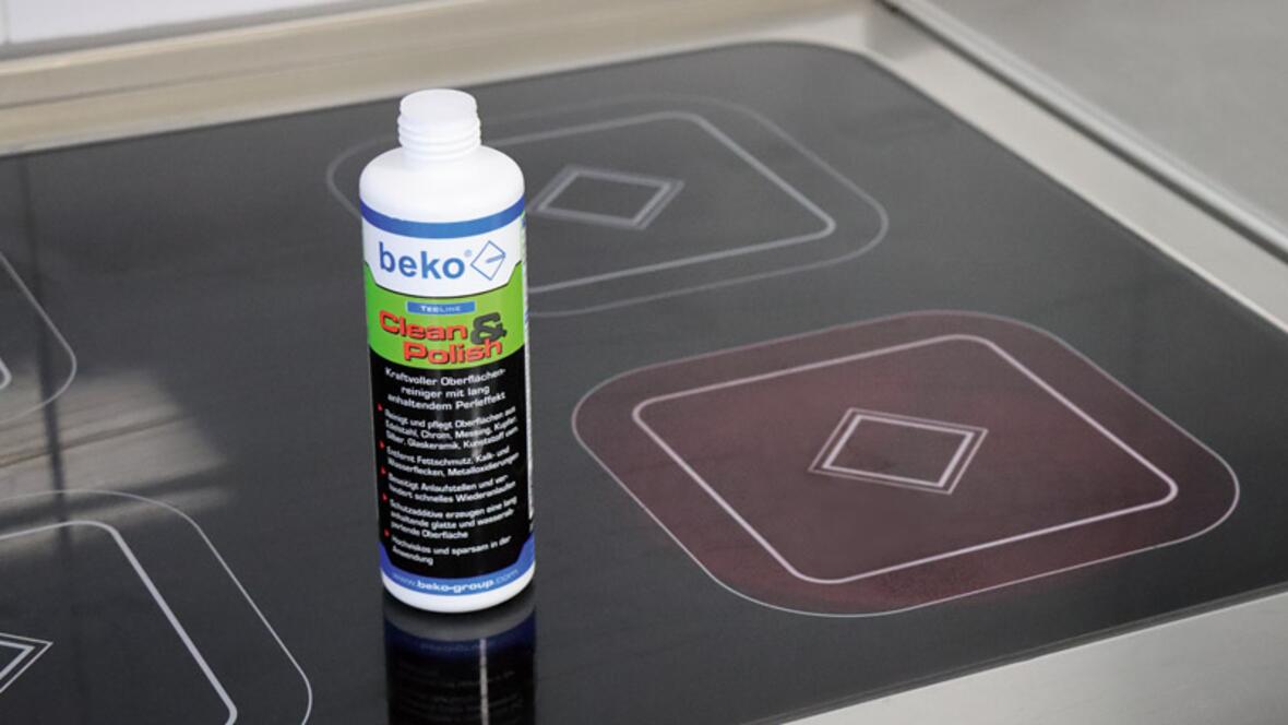 Verschmutztes Cerankochfeld wurde mit beko Clean&Polish gereinigt